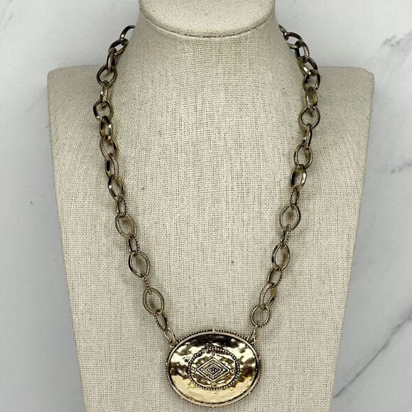 Chicos Gold Tone Chain Necklace Reversible Rhinestone Pendant Statement ✨ - Picture 1 of 8